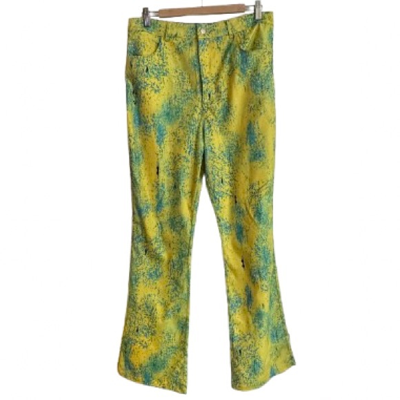 Finesse Denim - Finesse Yellow and Teal Patterned Flare Jeans - Size L
